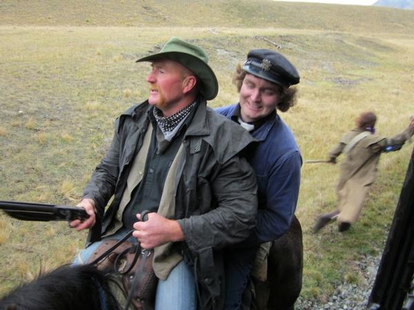  Local bandit Angus Ross (left) with driver George King during The Flyer hold up